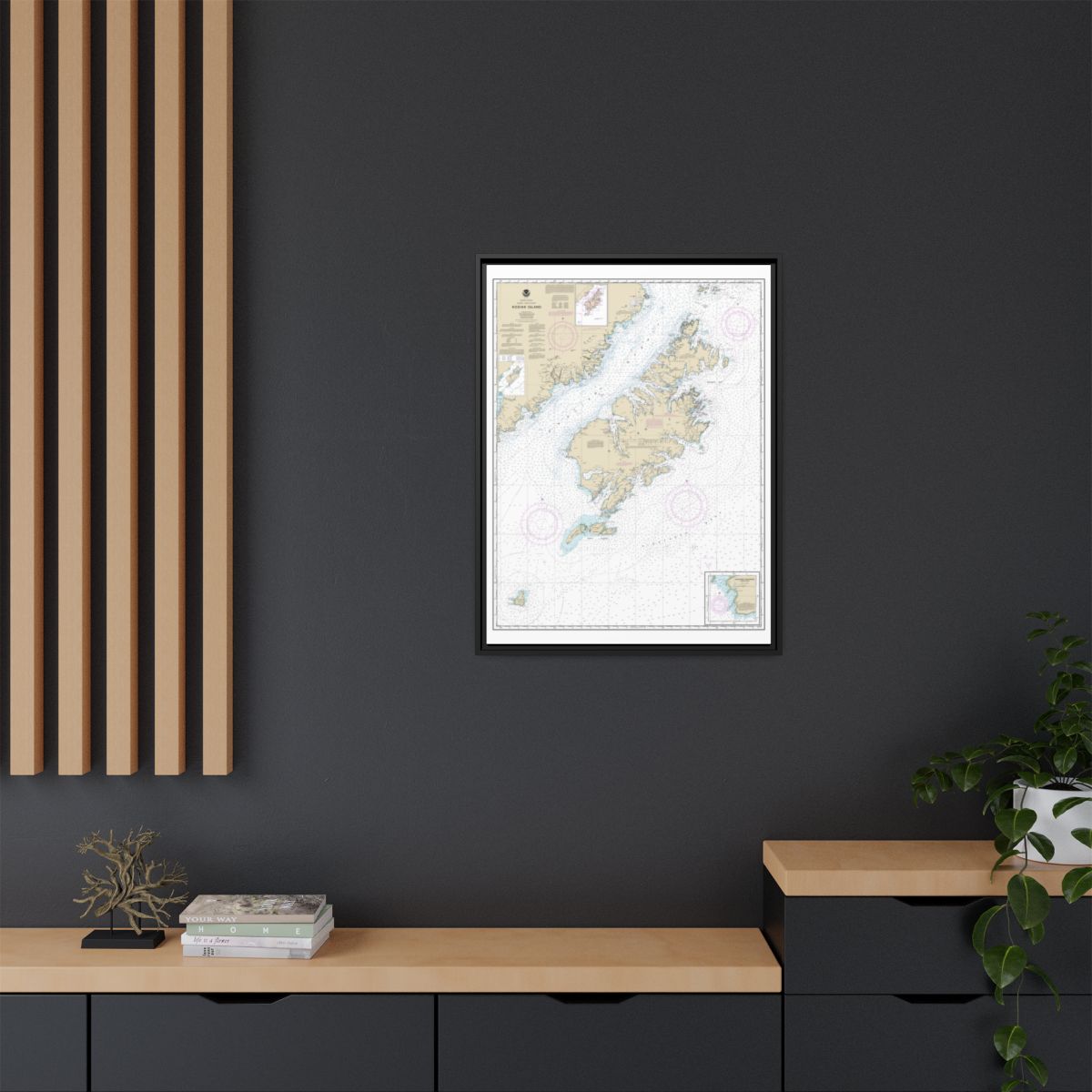 Chart 16580 Kodiak Island;Southwest Anchorage, Chirikof Island - NOAA Nautical Chart Floating Frame Canvas | 24" x 32" | 30" x 40" - Black context-2