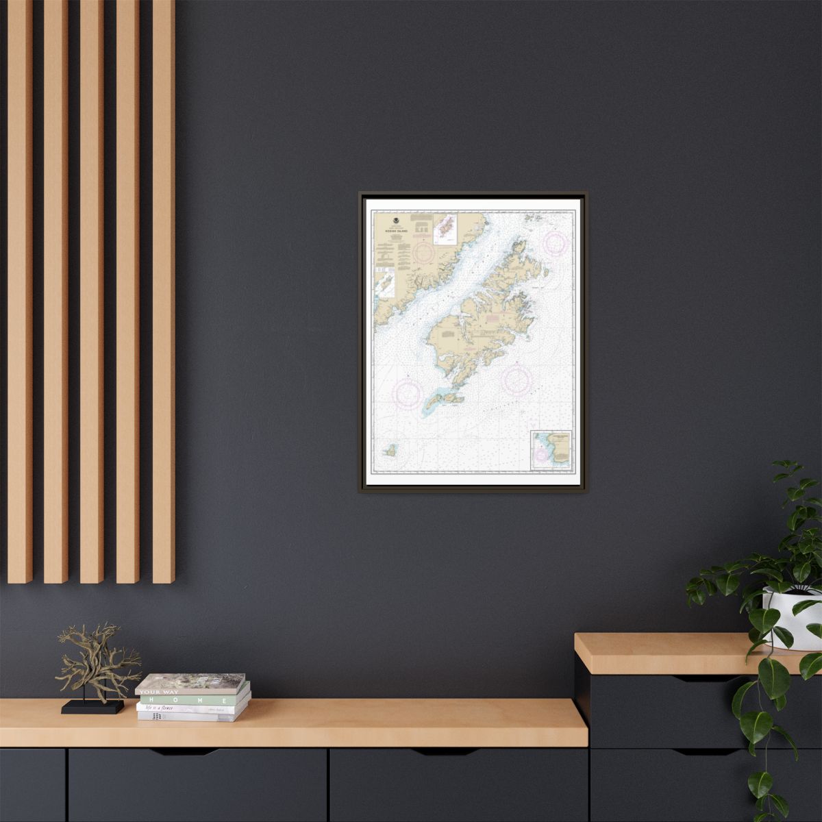 Chart 16580 Kodiak Island;Southwest Anchorage, Chirikof Island - NOAA Nautical Chart Floating Frame Canvas | 24" x 32" | 30" x 40" - Espresso context-2