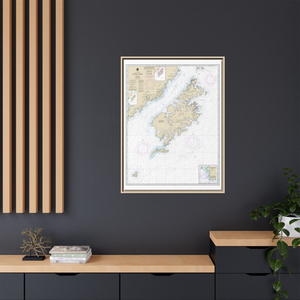 Chart 16580 Kodiak Island;Southwest Anchorage, Chirikof Island - NOAA Nautical Chart Floating Frame Canvas | 24" x 32" | 30" x 40" - Natural context-2