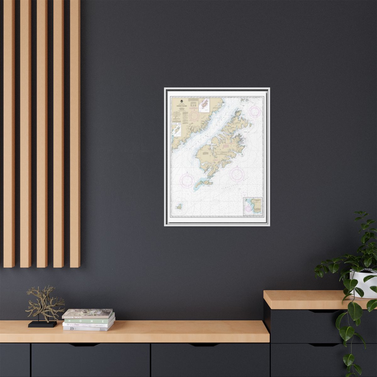Chart 16580 Kodiak Island;Southwest Anchorage, Chirikof Island - NOAA Nautical Chart Floating Frame Canvas | 24" x 32" | 30" x 40" - White context-2