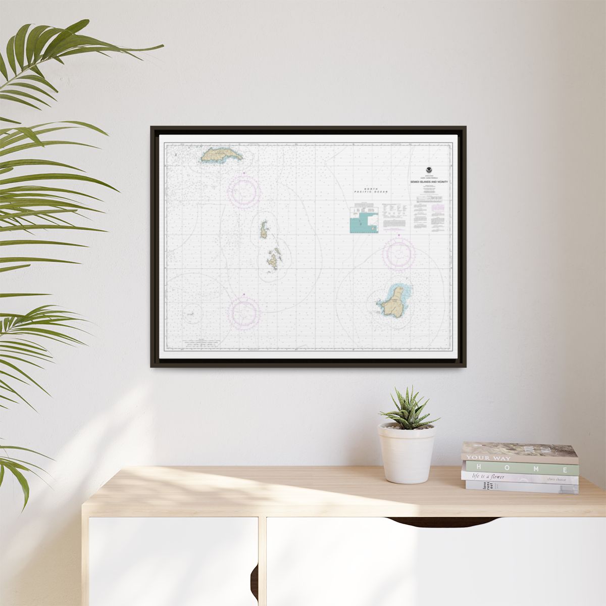 Chart 16587 Semidi Islands and Vicinity - NOAA Nautical Chart Floating Frame Canvas | 32" x 24" | 40" x 30" - Espresso context-1