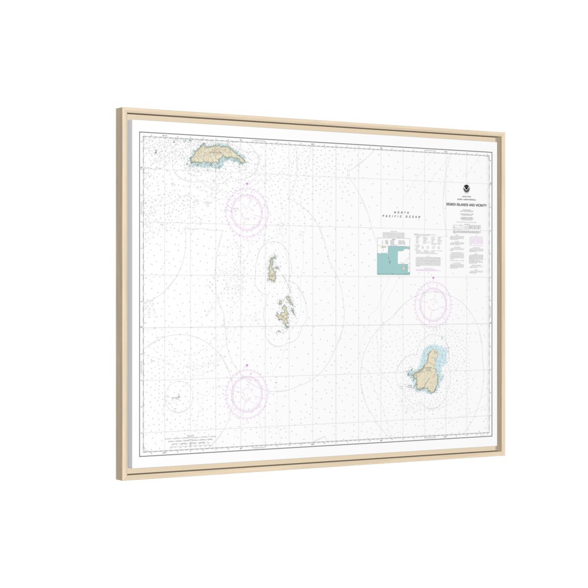 Chart 16587 Semidi Islands and Vicinity - NOAA Nautical Chart Floating Frame Canvas | 32" x 24" | 40" x 30" - Natural side