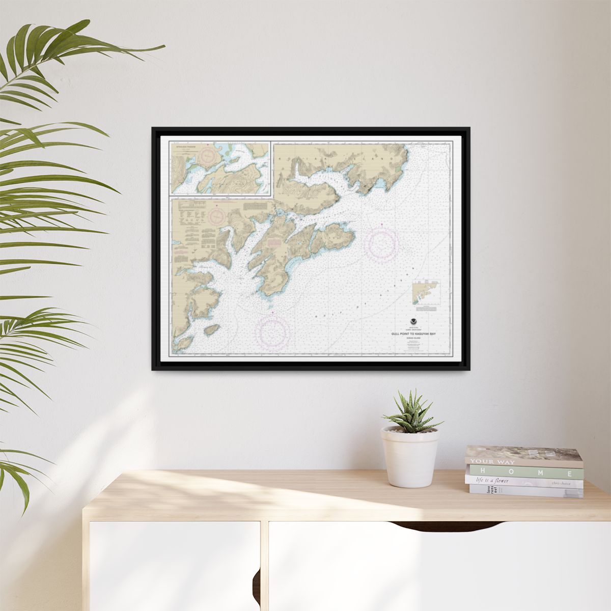 Chart 16592 Kodiak Island Gull Point to Kaguyak Bay;Sitkalidak Passage - NOAA Nautical Chart Floating Frame Canvas | 32" x 24" | 40" x 30" - Black context-1