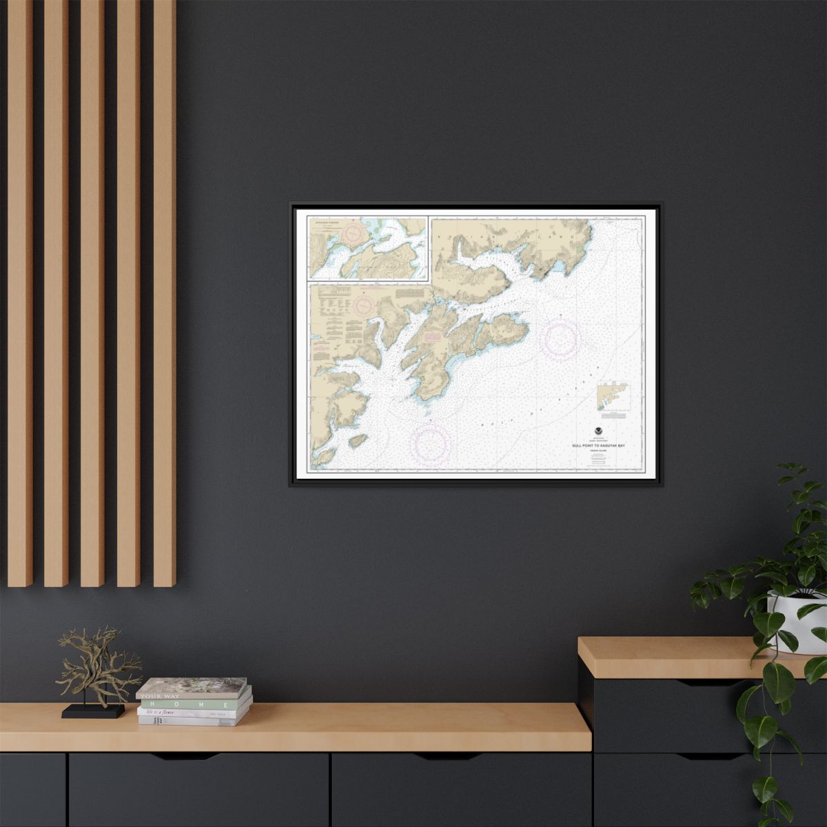 Chart 16592 Kodiak Island Gull Point to Kaguyak Bay;Sitkalidak Passage - NOAA Nautical Chart Floating Frame Canvas | 32" x 24" | 40" x 30" - Black context-2