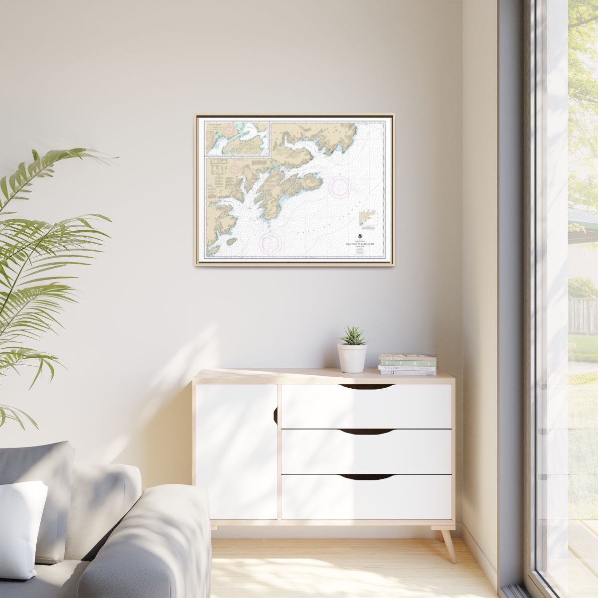 Chart 16592 Kodiak Island Gull Point to Kaguyak Bay;Sitkalidak Passage - NOAA Nautical Chart Floating Frame Canvas | 32" x 24" | 40" x 30" - Natural context-1