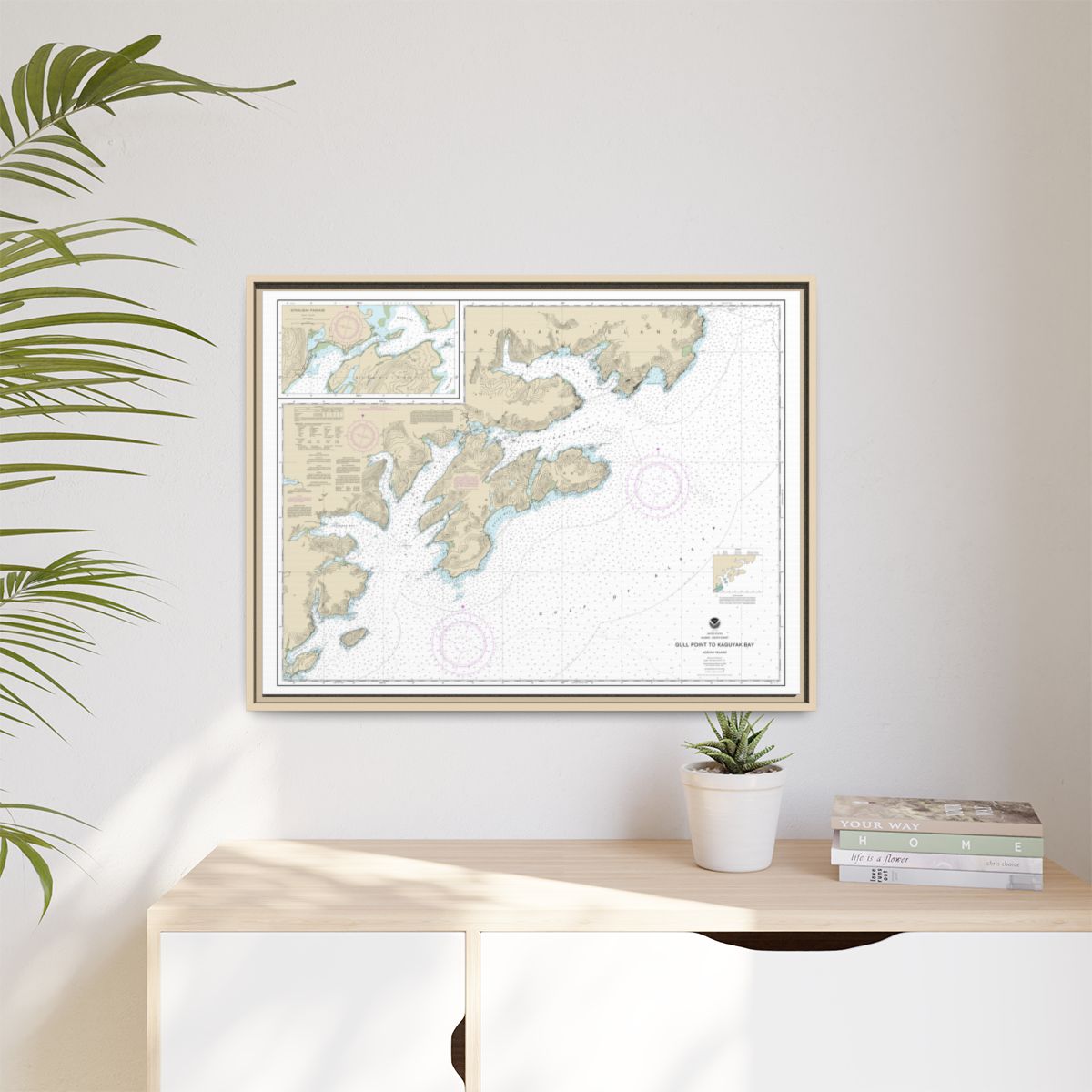 Chart 16592 Kodiak Island Gull Point to Kaguyak Bay;Sitkalidak Passage - NOAA Nautical Chart Floating Frame Canvas | 32" x 24" | 40" x 30" - Natural context-1