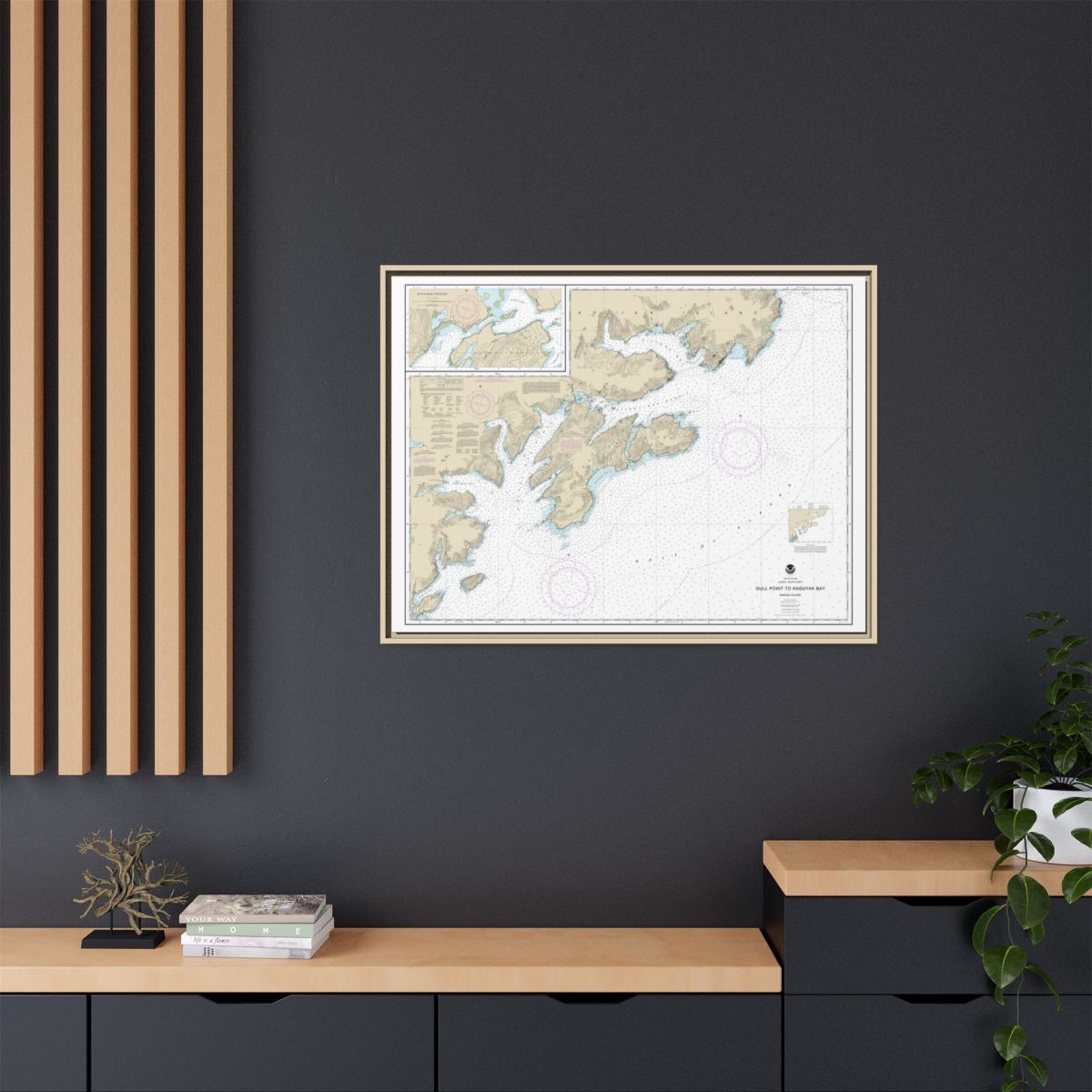 Chart 16592 Kodiak Island Gull Point to Kaguyak Bay;Sitkalidak Passage - NOAA Nautical Chart Floating Frame Canvas | 32" x 24" | 40" x 30" - Natural context-2