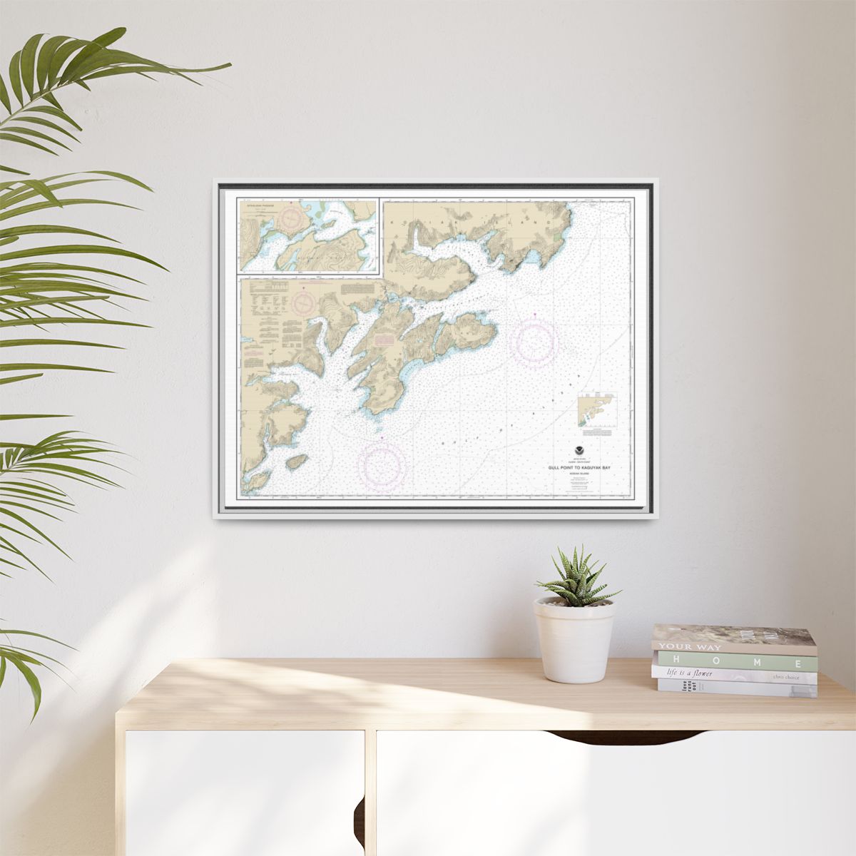 Chart 16592 Kodiak Island Gull Point to Kaguyak Bay;Sitkalidak Passage - NOAA Nautical Chart Floating Frame Canvas | 32" x 24" | 40" x 30" - White context-1