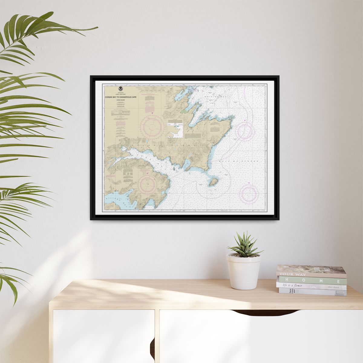 Chart 16593 Chiniak Bay to Dangerous Cape - NOAA Nautical Chart Floating Frame Canvas | 32" x 24" | 40" x 30" - Black context-1