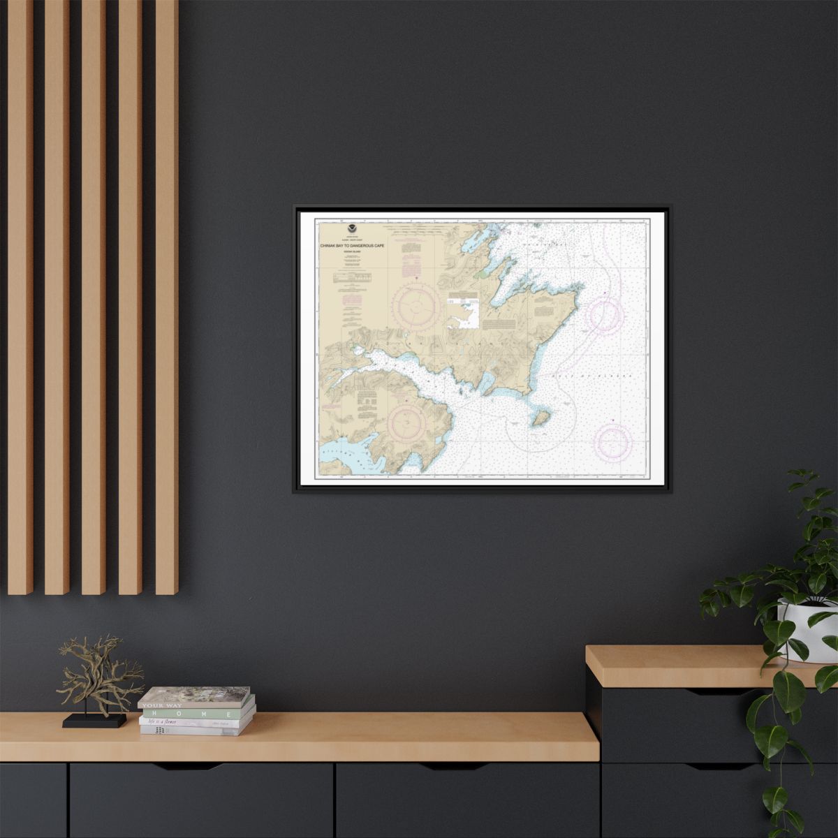 Chart 16593 Chiniak Bay to Dangerous Cape - NOAA Nautical Chart Floating Frame Canvas | 32" x 24" | 40" x 30" - Black context-2