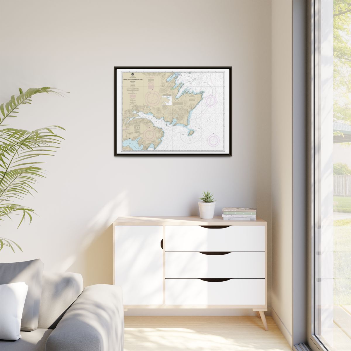 Chart 16593 Chiniak Bay to Dangerous Cape - NOAA Nautical Chart Floating Frame Canvas | 32" x 24" | 40" x 30" - Espresso context-1