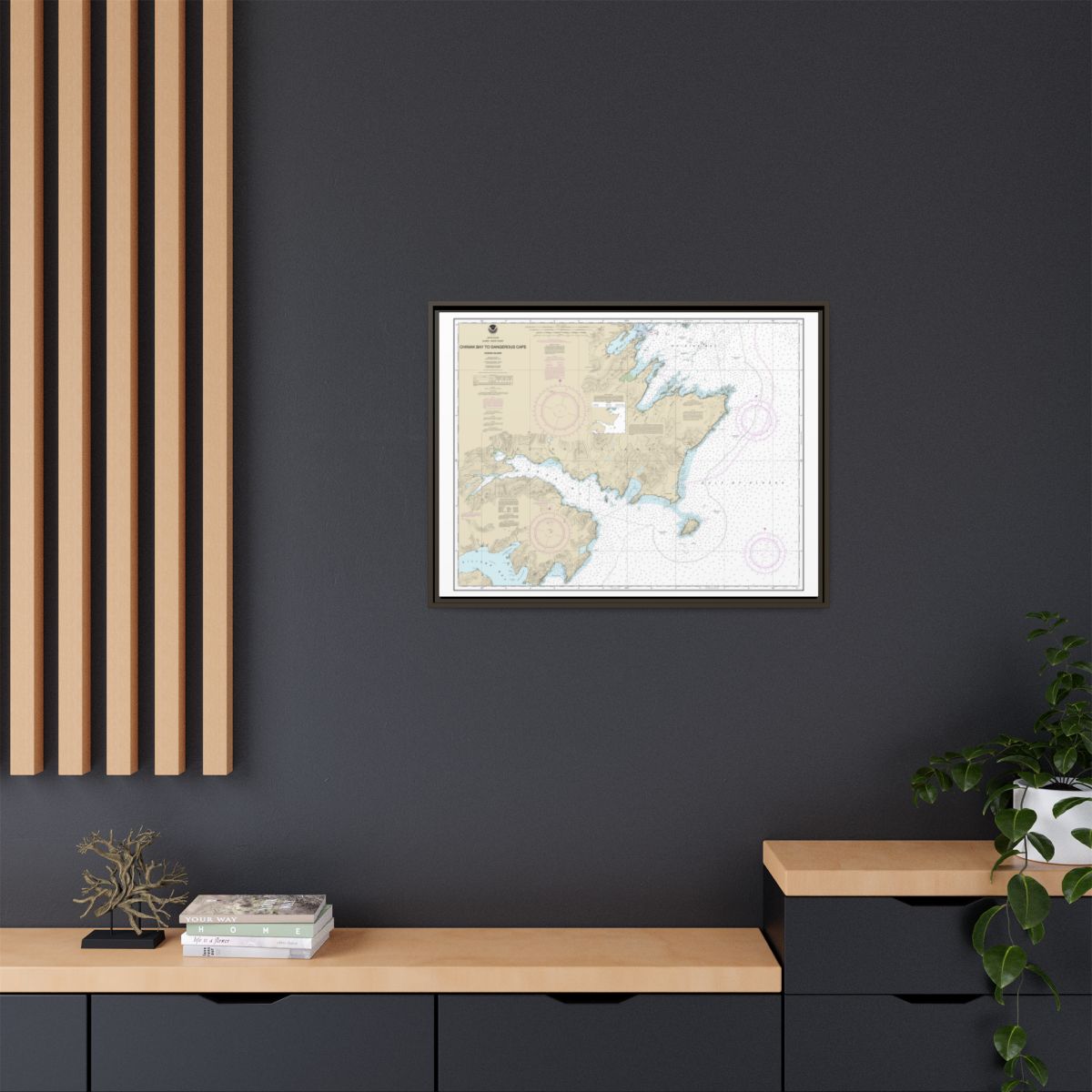 Chart 16593 Chiniak Bay to Dangerous Cape - NOAA Nautical Chart Floating Frame Canvas | 32" x 24" | 40" x 30" - Espresso context-2