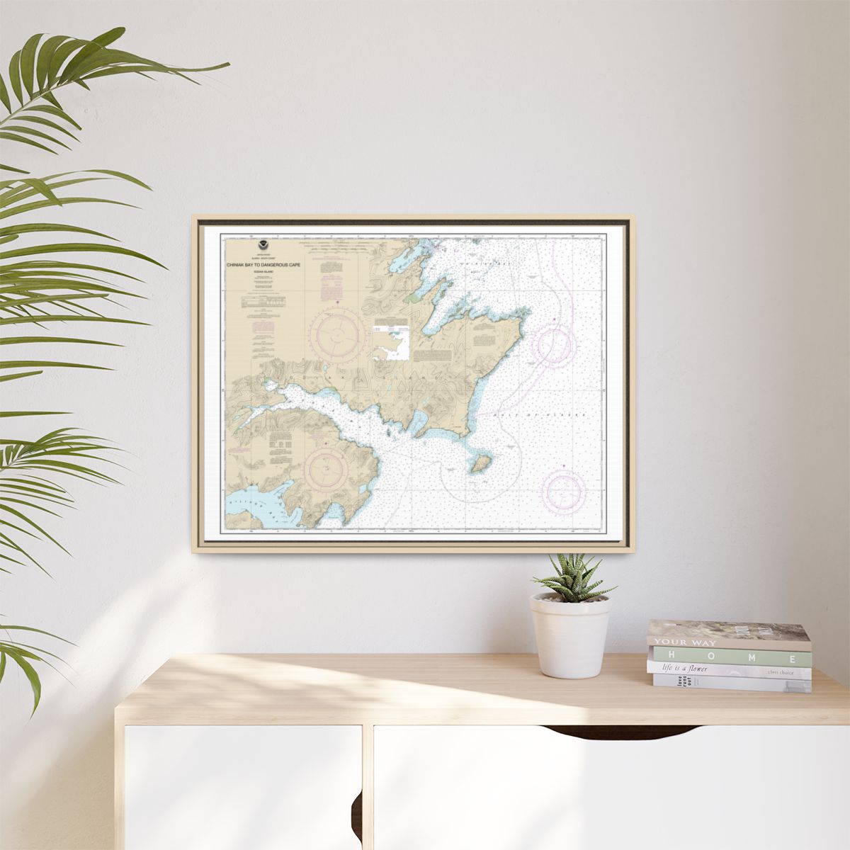 Chart 16593 Chiniak Bay to Dangerous Cape - NOAA Nautical Chart Floating Frame Canvas | 32" x 24" | 40" x 30" - Natural context-1