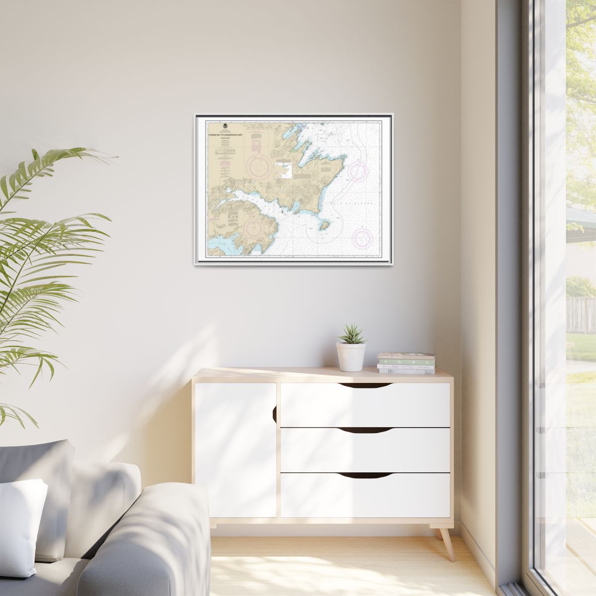 Chart 16593 Chiniak Bay to Dangerous Cape - NOAA Nautical Chart Floating Frame Canvas | 32" x 24" | 40" x 30" - White context-1