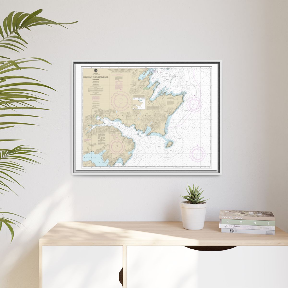 Chart 16593 Chiniak Bay to Dangerous Cape - NOAA Nautical Chart Floating Frame Canvas | 32" x 24" | 40" x 30" - White context-1