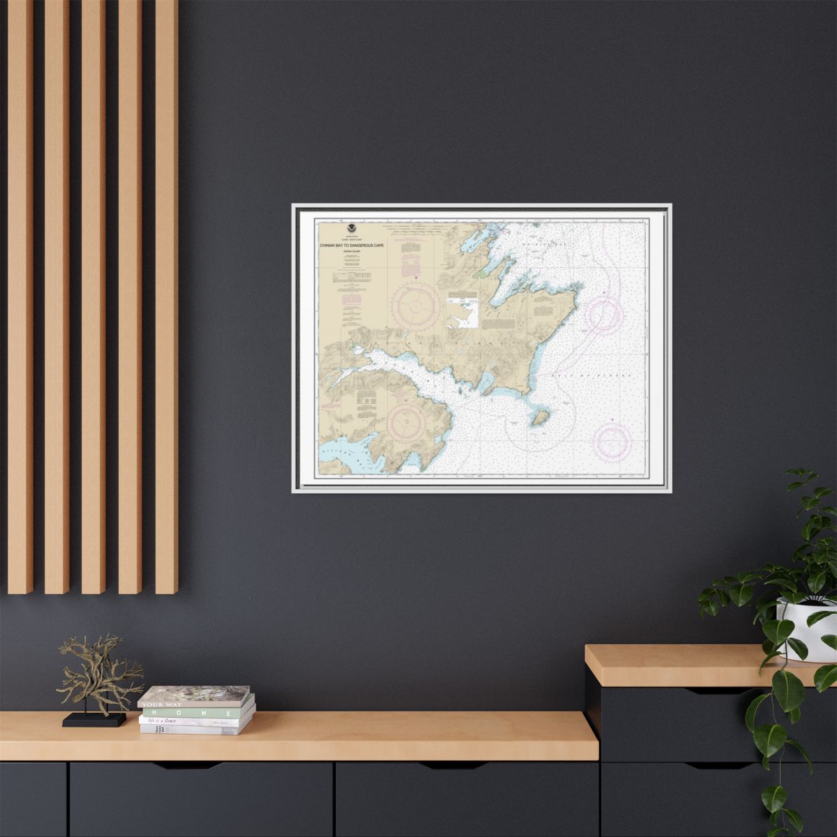 Chart 16593 Chiniak Bay to Dangerous Cape - NOAA Nautical Chart Floating Frame Canvas | 32" x 24" | 40" x 30" - White context-2