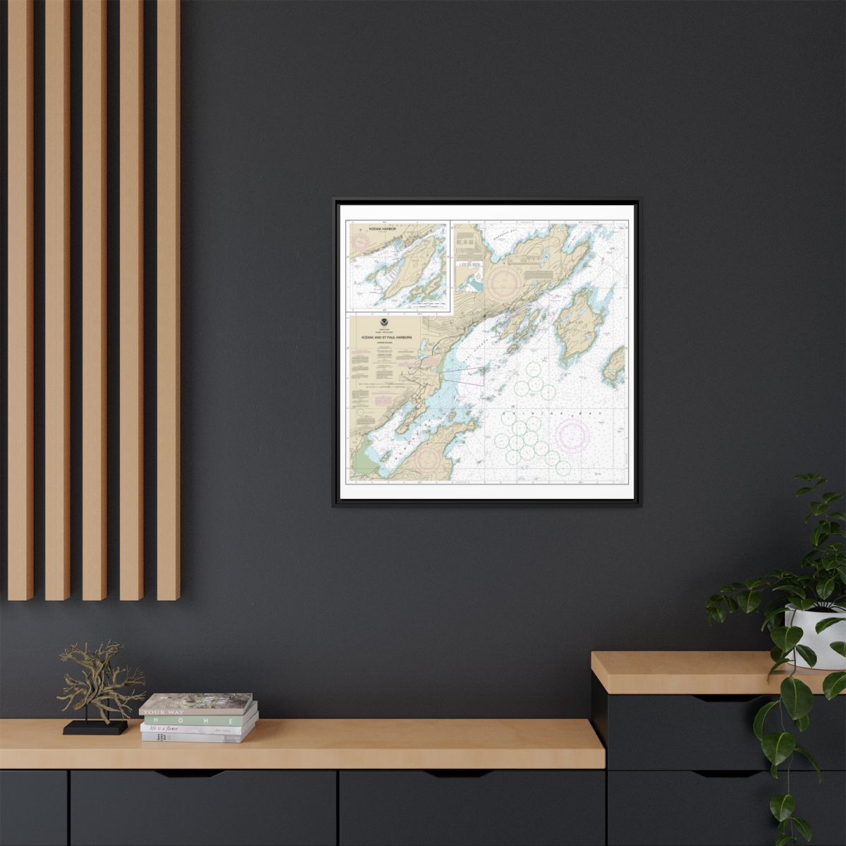 Chart 16595 Kodiak and St. Paul harbors;Kodiak Harbor - NOAA Nautical Chart Floating Frame Canvas | 32" x 32" - Black context-2