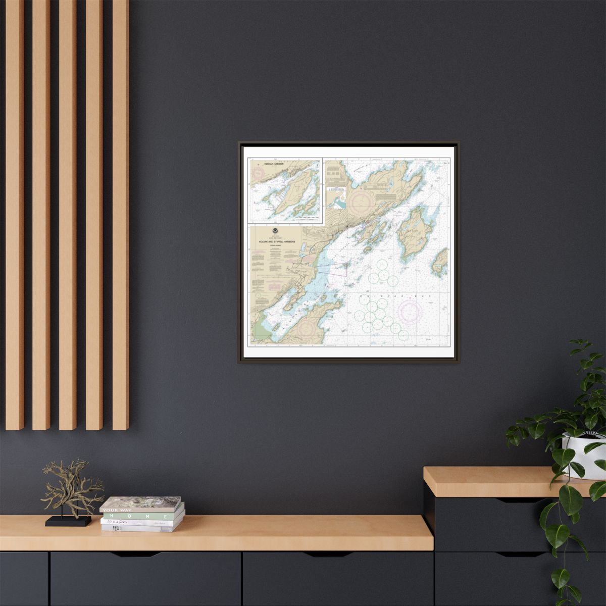 Chart 16595 Kodiak and St. Paul harbors;Kodiak Harbor - NOAA Nautical Chart Floating Frame Canvas | 32" x 32" - Espresso context-2