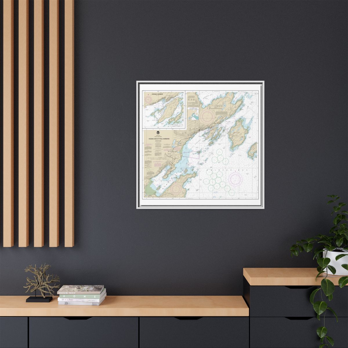 Chart 16595 Kodiak and St. Paul harbors;Kodiak Harbor - NOAA Nautical Chart Floating Frame Canvas | 32" x 32" - White context-2