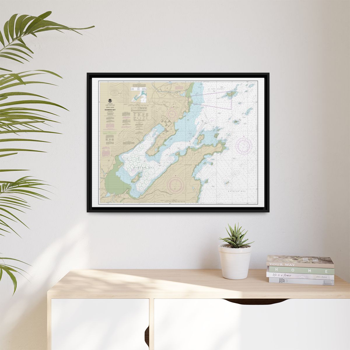 Chart 16596 Womens Bay - NOAA Nautical Chart Floating Frame Canvas | 32" x 24" | 40" x 30" - Black context-1