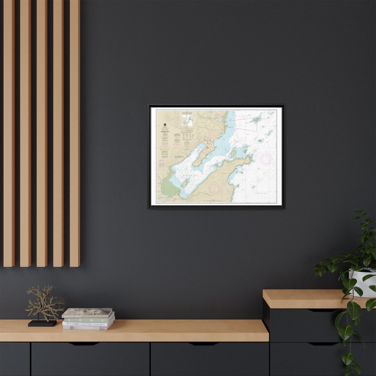 Chart 16596 Womens Bay - NOAA Nautical Chart Floating Frame Canvas | 32" x 24" | 40" x 30" - Black context-2