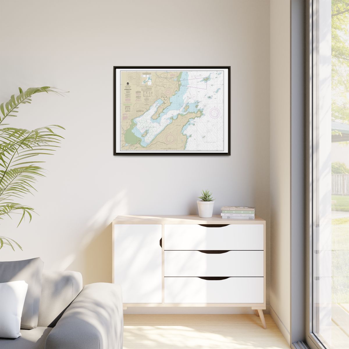 Chart 16596 Womens Bay - NOAA Nautical Chart Floating Frame Canvas | 32" x 24" | 40" x 30" - Espresso context-1