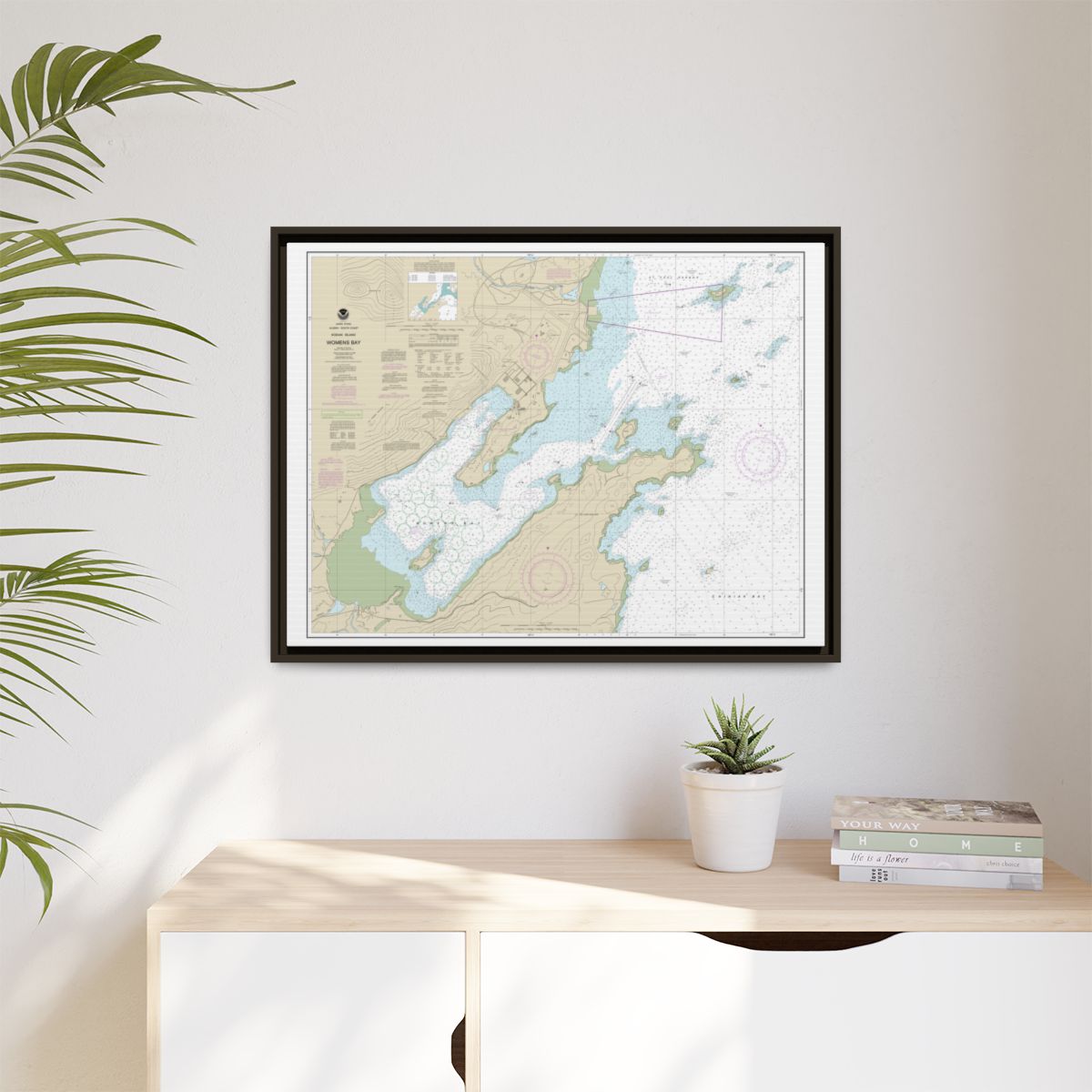 Chart 16596 Womens Bay - NOAA Nautical Chart Floating Frame Canvas | 32" x 24" | 40" x 30" - Espresso context-1