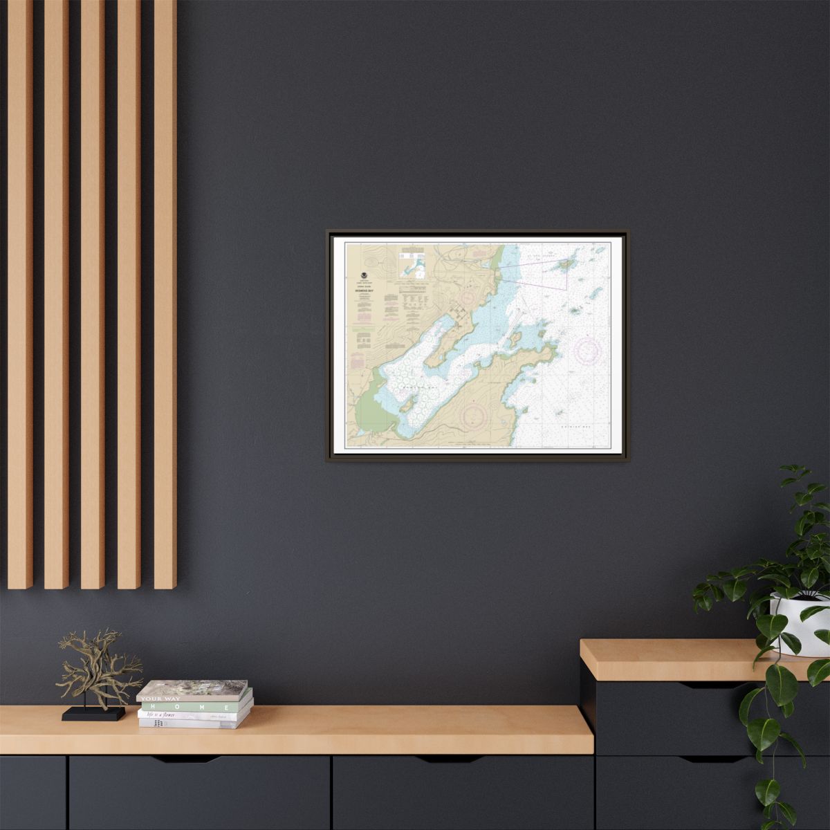 Chart 16596 Womens Bay - NOAA Nautical Chart Floating Frame Canvas | 32" x 24" | 40" x 30" - Espresso context-2