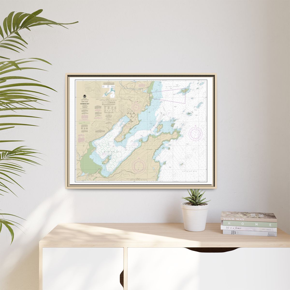 Chart 16596 Womens Bay - NOAA Nautical Chart Floating Frame Canvas | 32" x 24" | 40" x 30" - Natural context-1