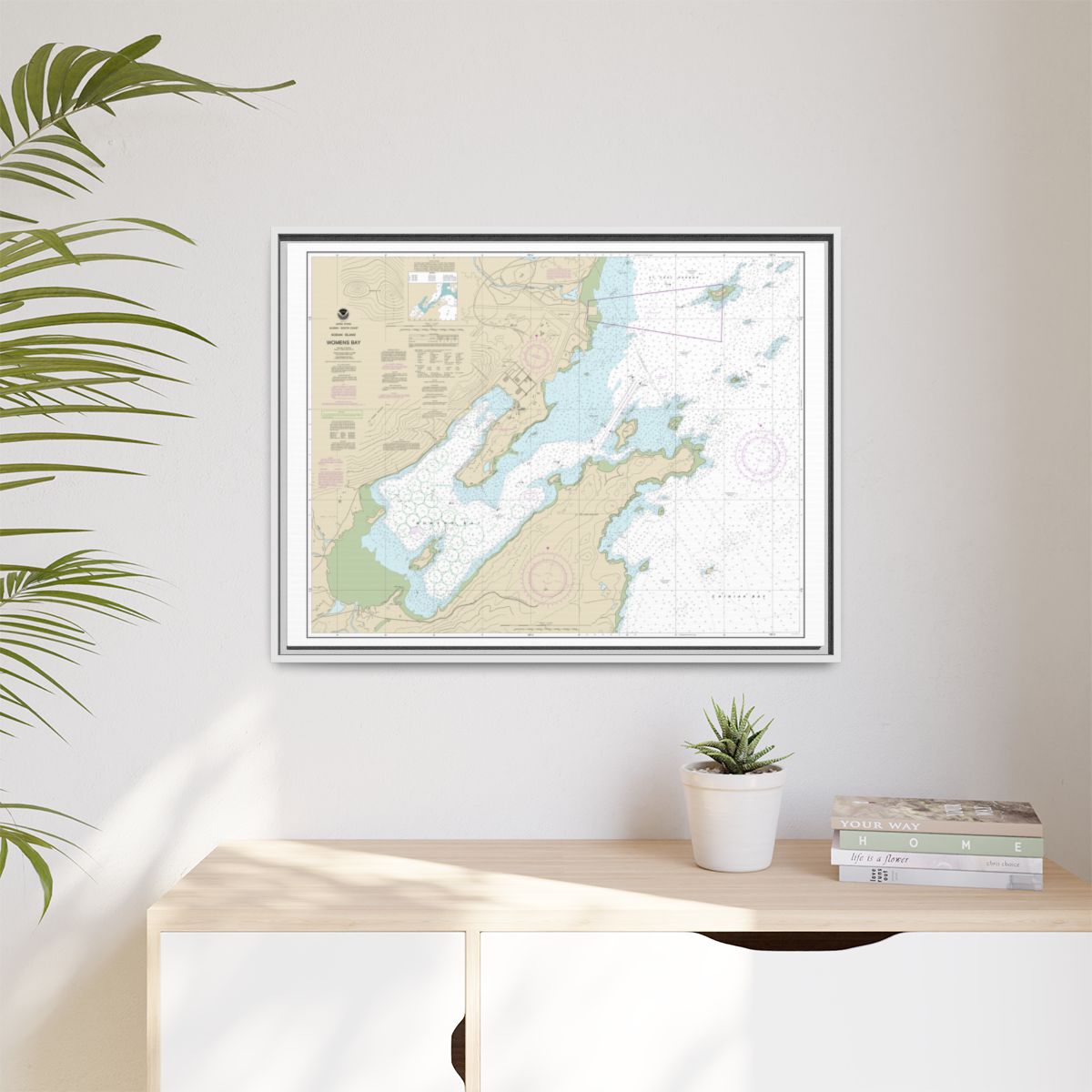 Chart 16596 Womens Bay - NOAA Nautical Chart Floating Frame Canvas | 32" x 24" | 40" x 30" - White context-1