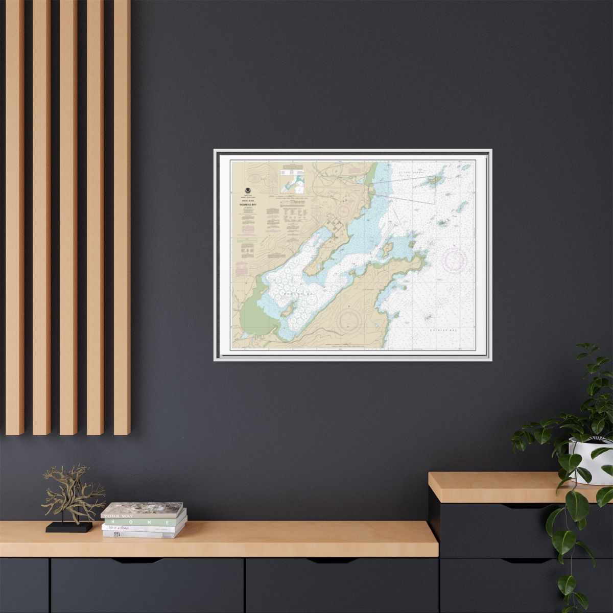Chart 16596 Womens Bay - NOAA Nautical Chart Floating Frame Canvas | 32" x 24" | 40" x 30" - White context-2