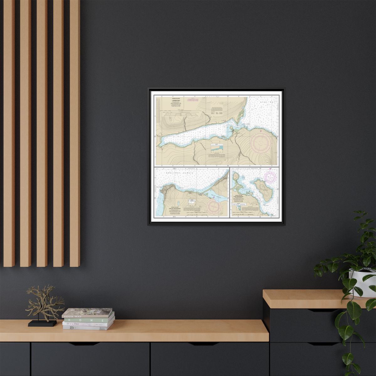 Chart 16599 Bays and Anchorages, Kodiak Island Karluk Anchorage;Larsen Bay;Uyak Anchorage - NOAA Nautical Chart Floating Frame Canvas | 32" x 32" - Black context-2