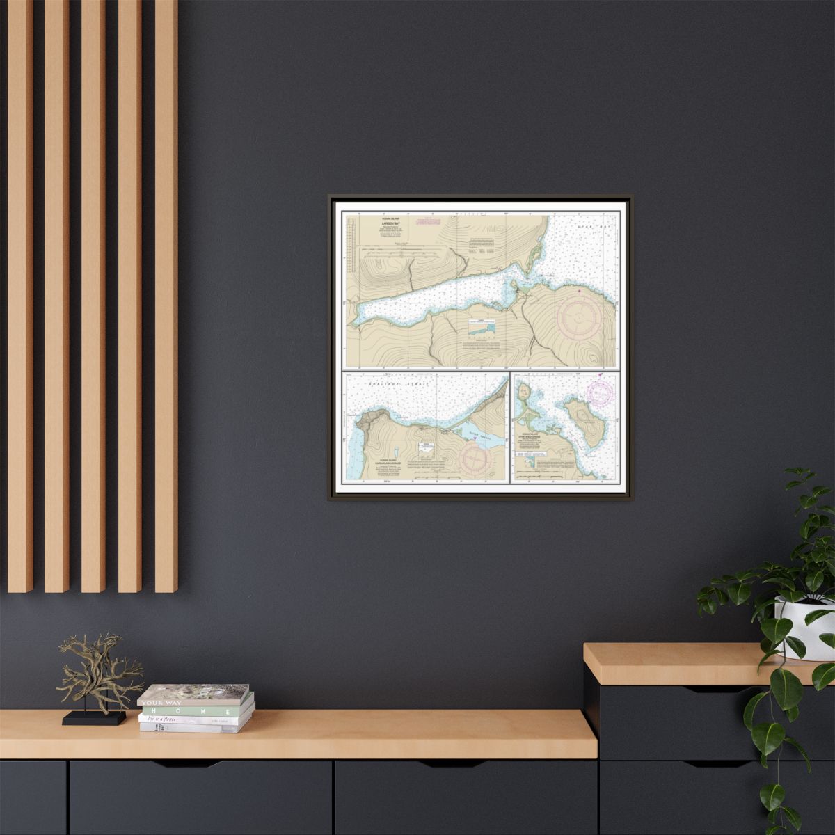 Chart 16599 Bays and Anchorages, Kodiak Island Karluk Anchorage;Larsen Bay;Uyak Anchorage - NOAA Nautical Chart Floating Frame Canvas | 32" x 32" - Espresso context-2