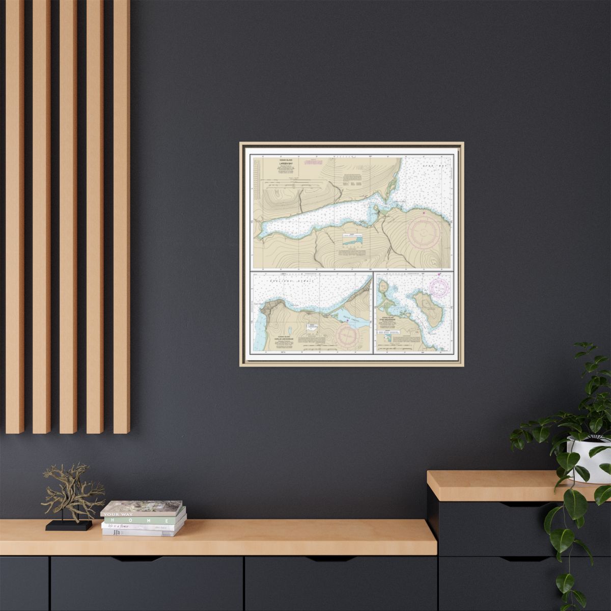 Chart 16599 Bays and Anchorages, Kodiak Island Karluk Anchorage;Larsen Bay;Uyak Anchorage - NOAA Nautical Chart Floating Frame Canvas | 32" x 32" - Natural context-2