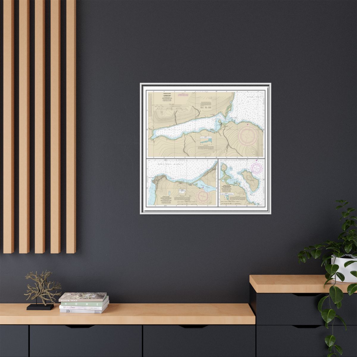 Chart 16599 Bays and Anchorages, Kodiak Island Karluk Anchorage;Larsen Bay;Uyak Anchorage - NOAA Nautical Chart Floating Frame Canvas | 32" x 32" - White context-2