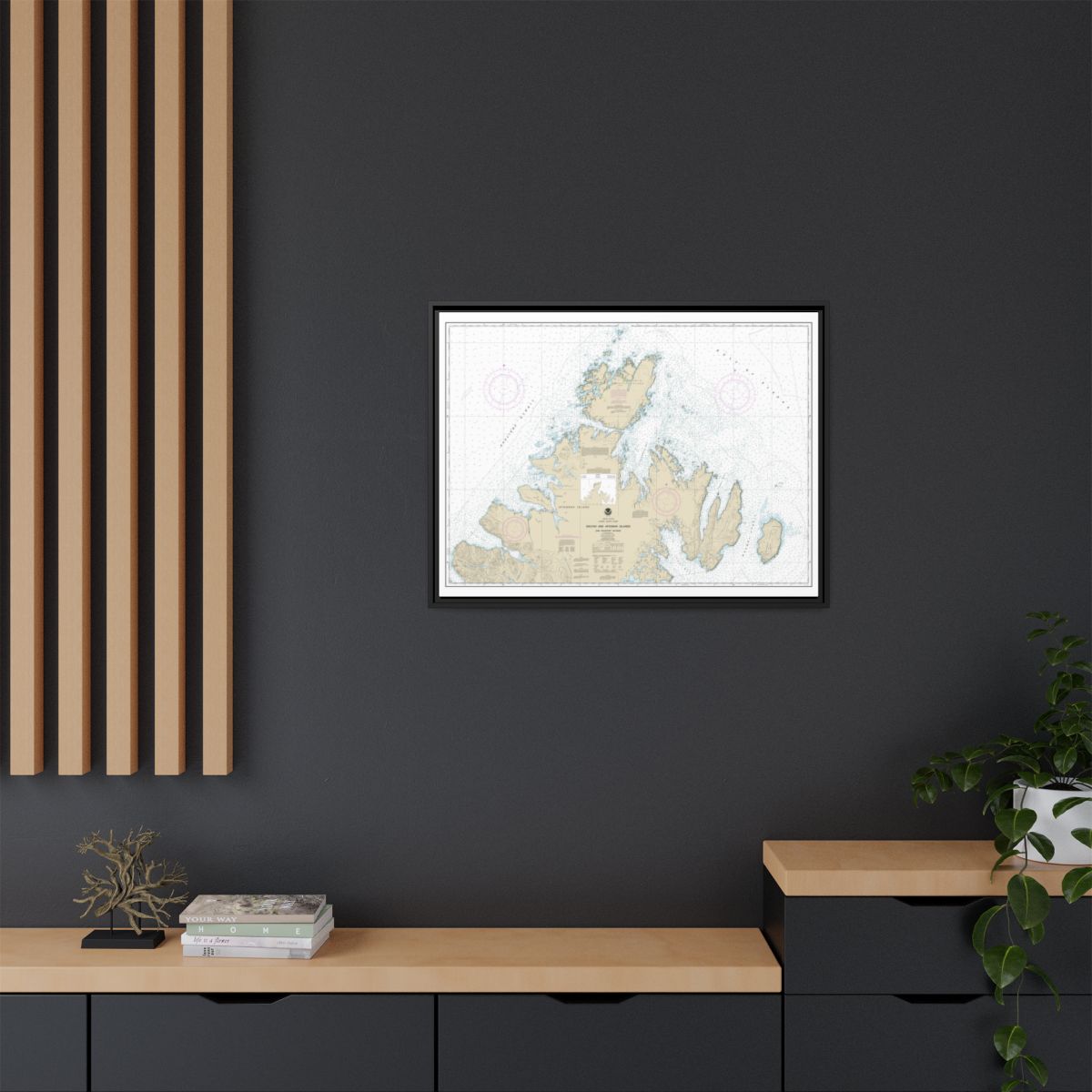 Chart 16604 Shuyak and Afagnak Islands and adjacent waters - NOAA Nautical Chart Floating Frame Canvas | 32" x 24" | 40" x 30" - Black context-2