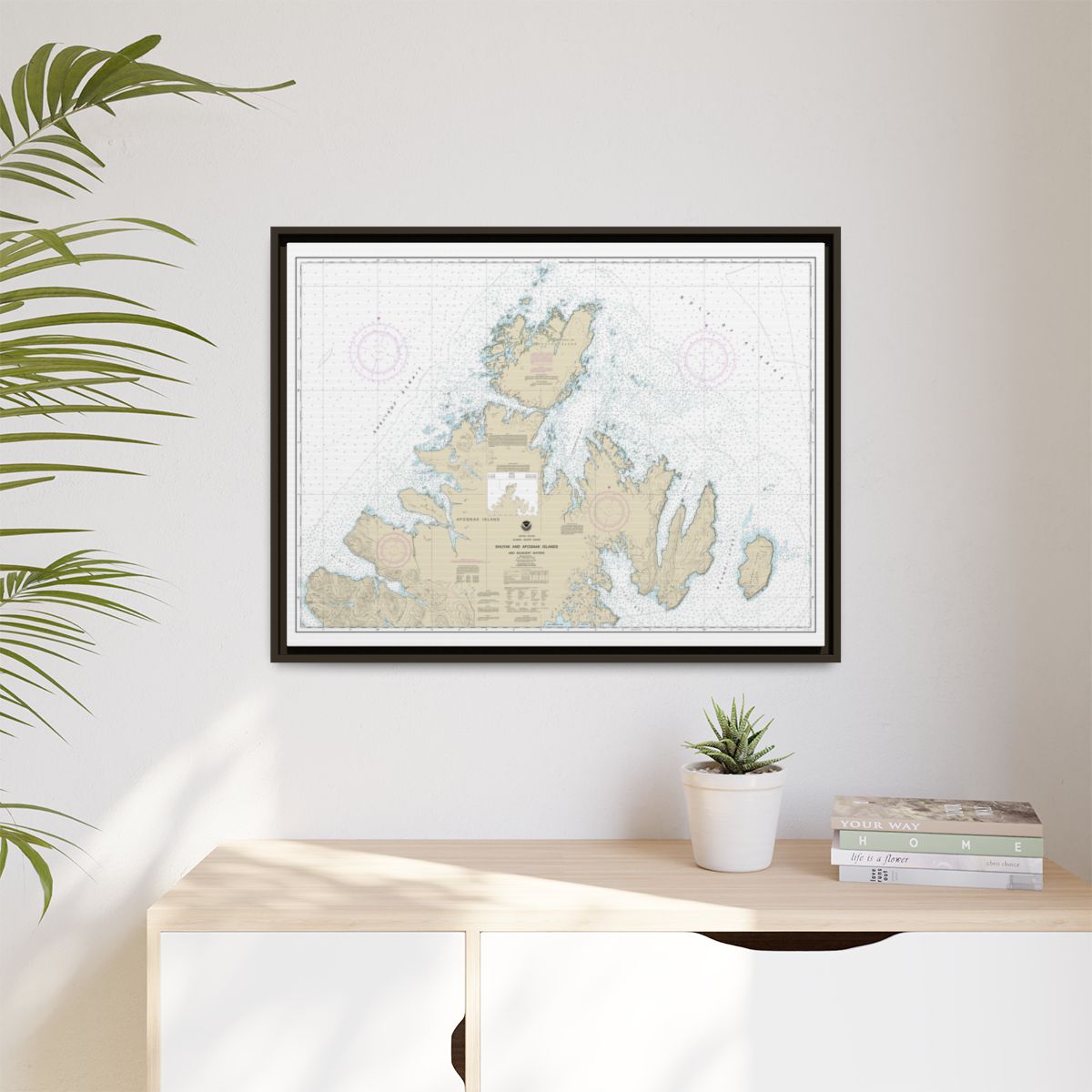 Chart 16604 Shuyak and Afagnak Islands and adjacent waters - NOAA Nautical Chart Floating Frame Canvas | 32" x 24" | 40" x 30" - Espresso context-1