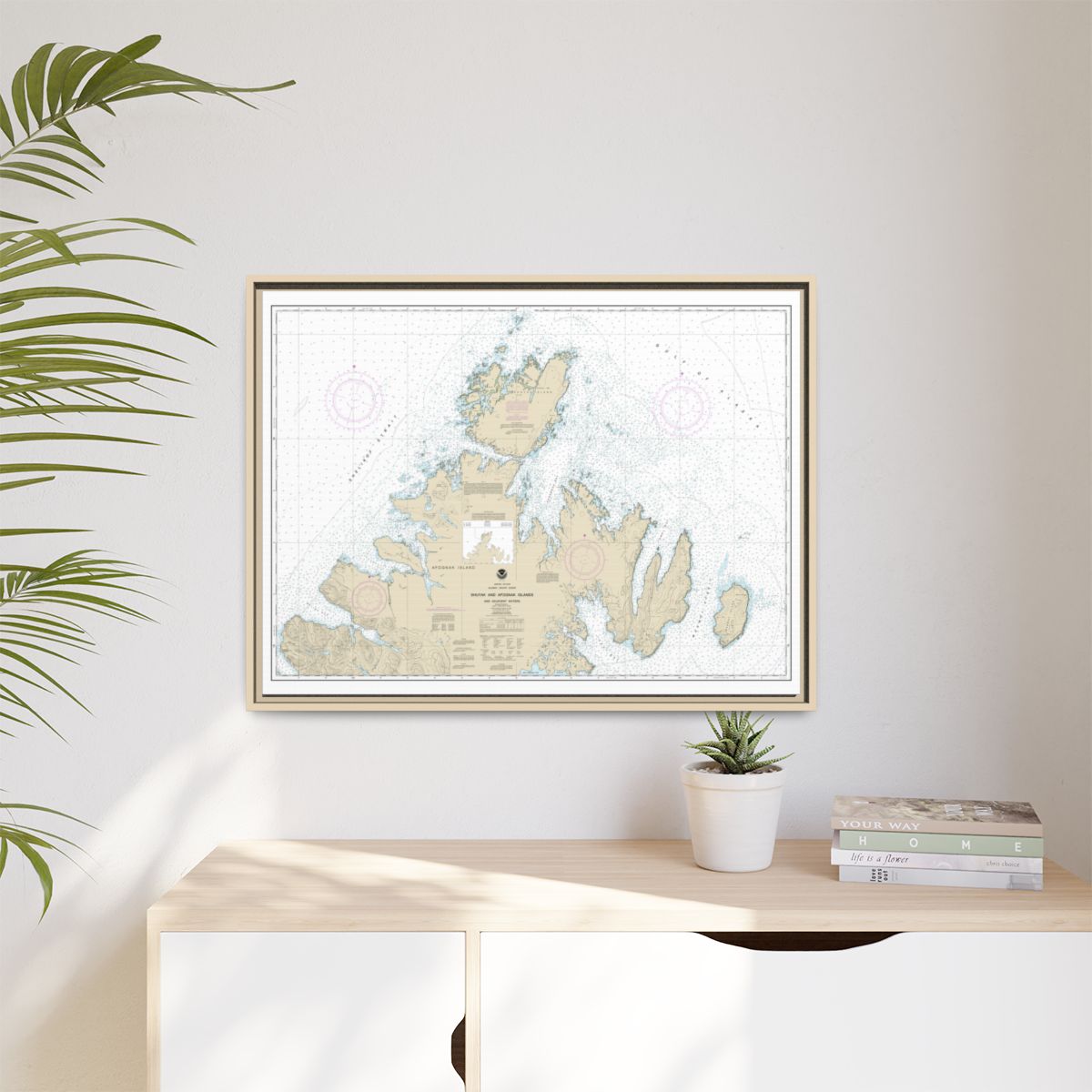 Chart 16604 Shuyak and Afagnak Islands and adjacent waters - NOAA Nautical Chart Floating Frame Canvas | 32" x 24" | 40" x 30" - Natural context-1