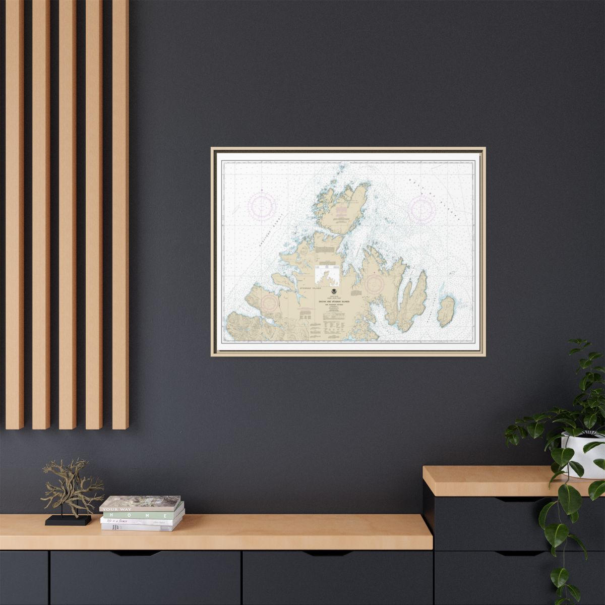 Chart 16604 Shuyak and Afagnak Islands and adjacent waters - NOAA Nautical Chart Floating Frame Canvas | 32" x 24" | 40" x 30" - Natural context-2