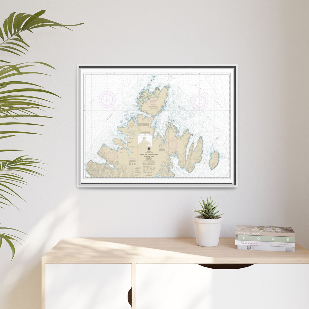 Chart 16604 Shuyak and Afagnak Islands and adjacent waters - NOAA Nautical Chart Floating Frame Canvas | 32" x 24" | 40" x 30" - White context-1