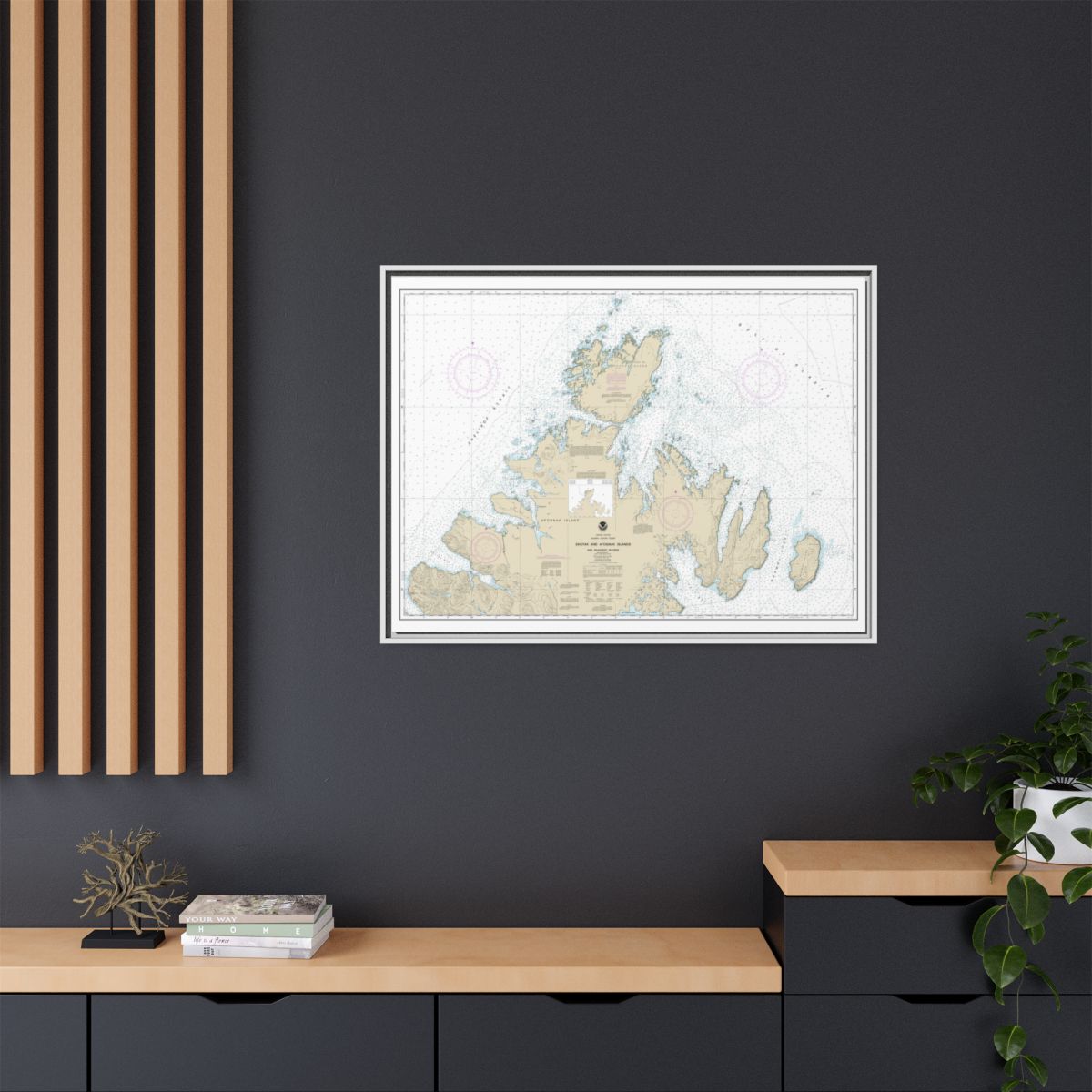 Chart 16604 Shuyak and Afagnak Islands and adjacent waters - NOAA Nautical Chart Floating Frame Canvas | 32" x 24" | 40" x 30" - White context-2