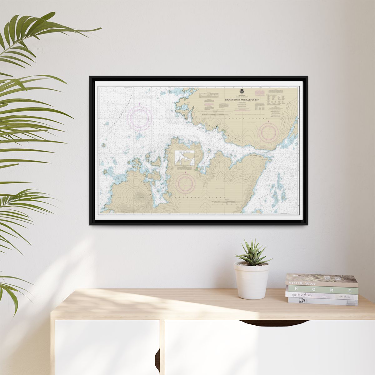 Chart 16605 Shuyak Strait and Bluefox Bay - NOAA Nautical Chart Floating Frame Canvas | 30" x 20" | 36" x 24" | 48" x 32" - Black context-1