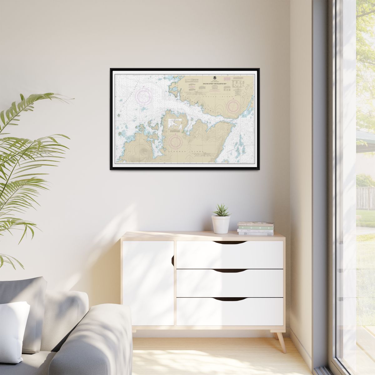 Chart 16605 Shuyak Strait and Bluefox Bay - NOAA Nautical Chart Floating Frame Canvas | 30" x 20" | 36" x 24" | 48" x 32" - Black context-1