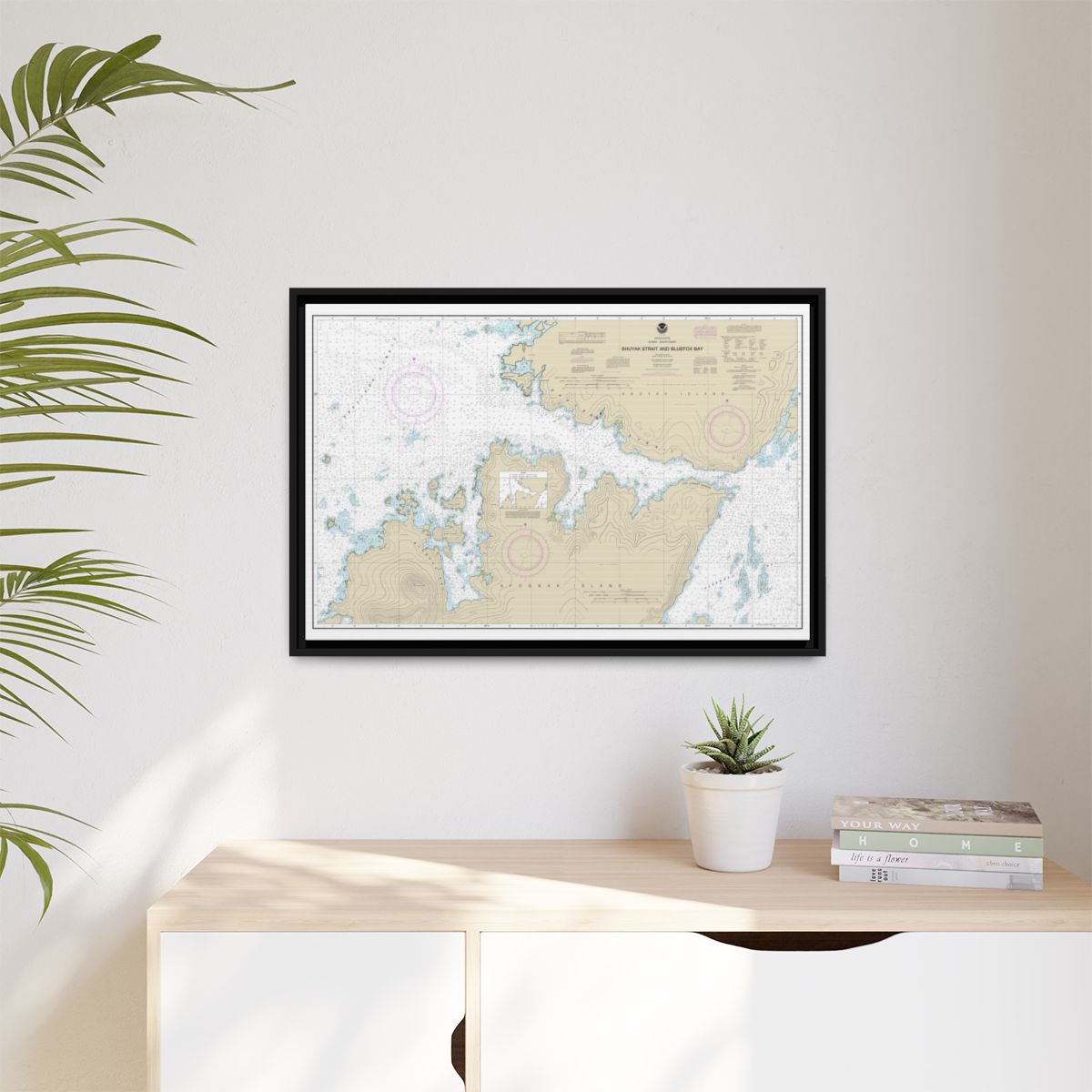 Chart 16605 Shuyak Strait and Bluefox Bay - NOAA Nautical Chart Floating Frame Canvas | 30" x 20" | 36" x 24" | 48" x 32" - Black context-1