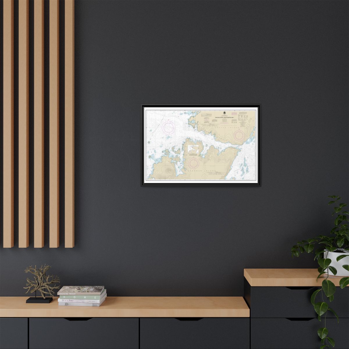 Chart 16605 Shuyak Strait and Bluefox Bay - NOAA Nautical Chart Floating Frame Canvas | 30" x 20" | 36" x 24" | 48" x 32" - Black context-2