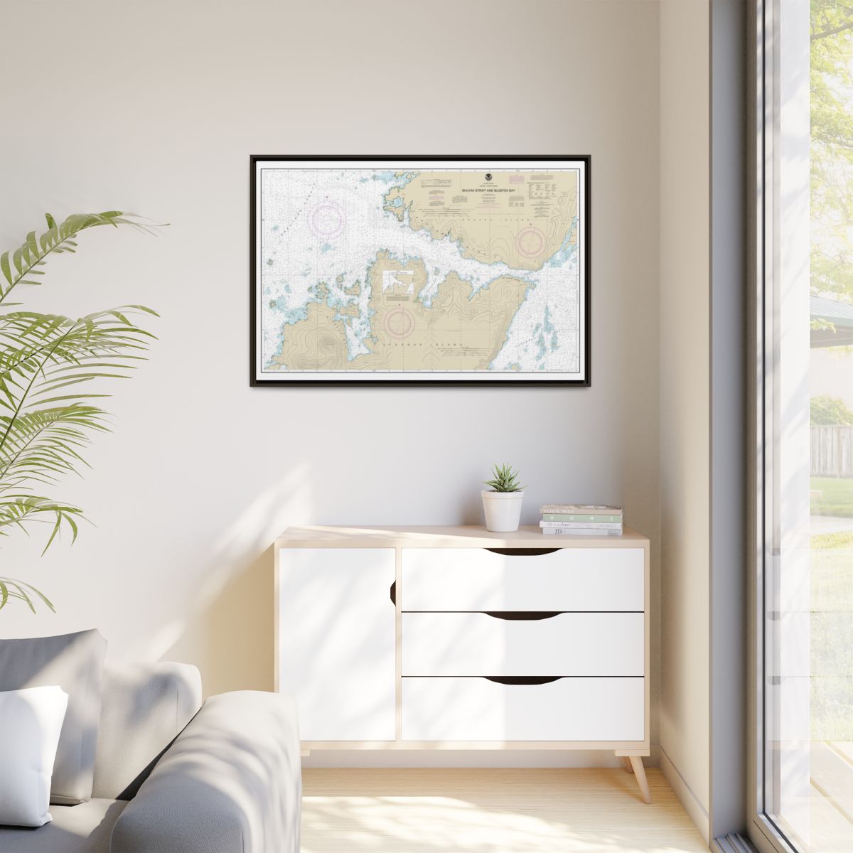 Chart 16605 Shuyak Strait and Bluefox Bay - NOAA Nautical Chart Floating Frame Canvas | 30" x 20" | 36" x 24" | 48" x 32" - Espresso context-1
