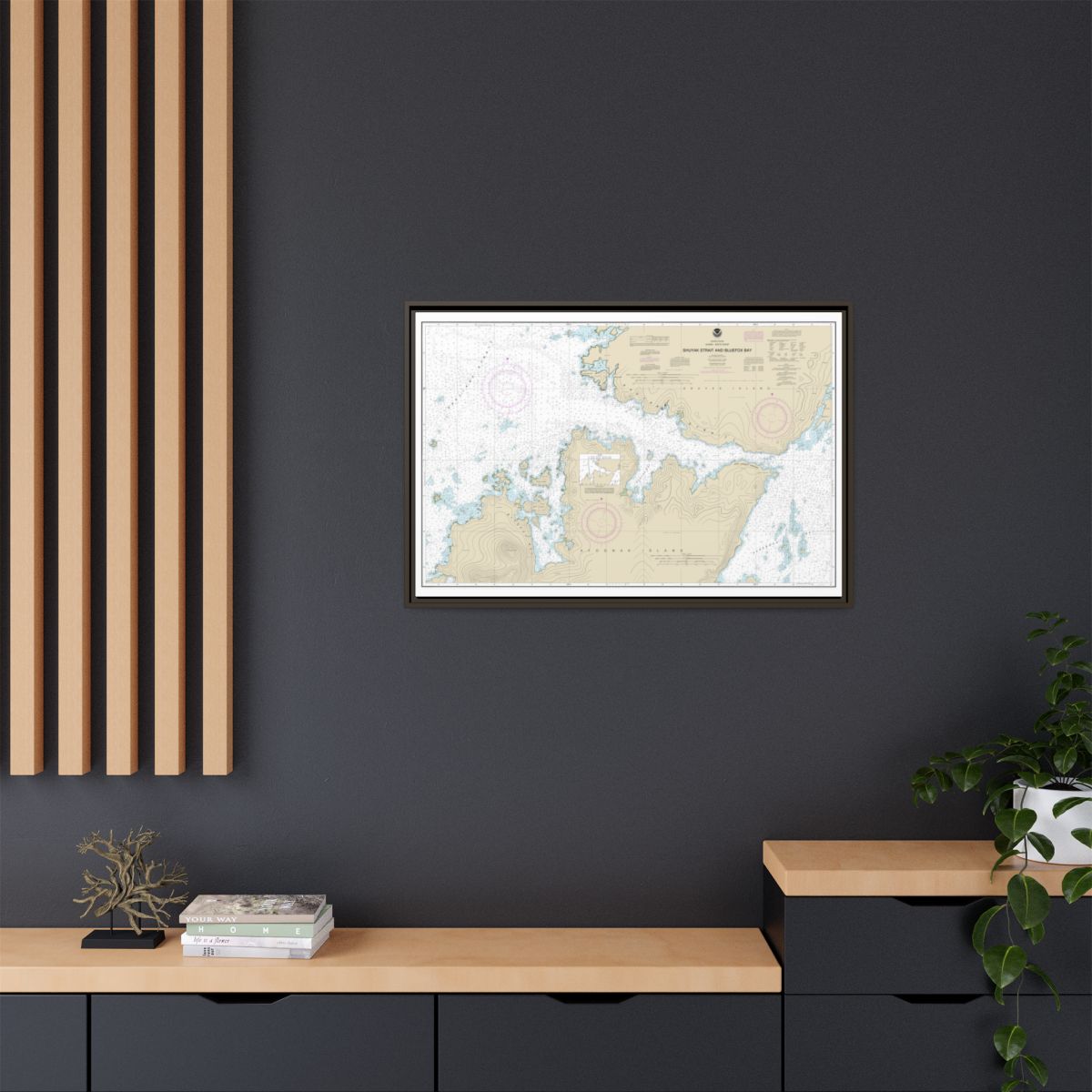 Chart 16605 Shuyak Strait and Bluefox Bay - NOAA Nautical Chart Floating Frame Canvas | 30" x 20" | 36" x 24" | 48" x 32" - Espresso context-2