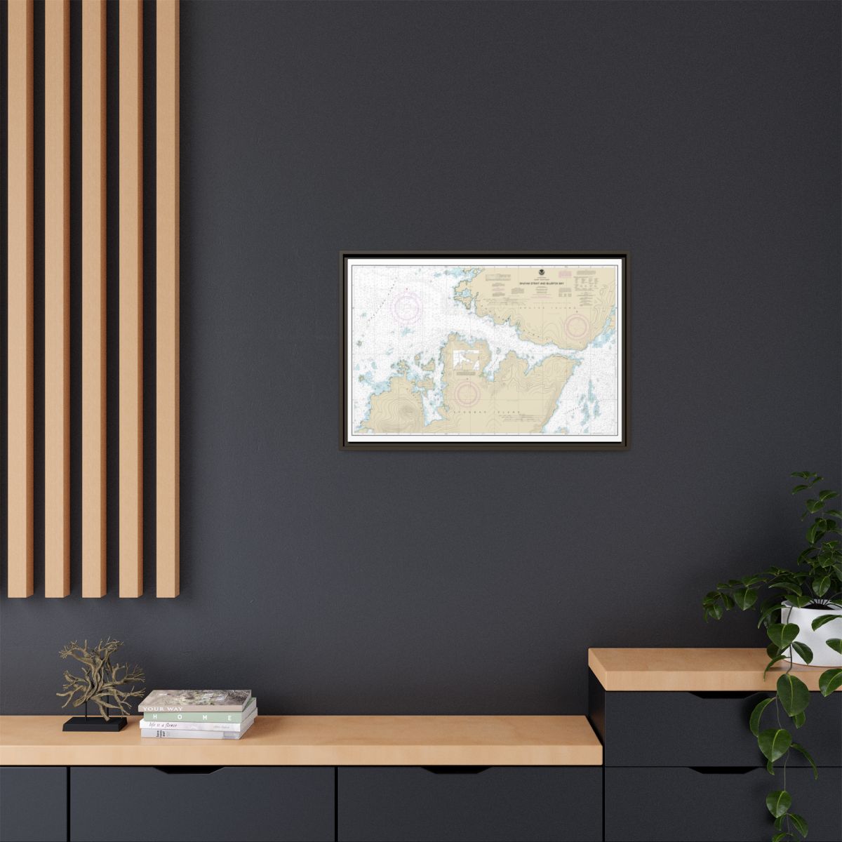 Chart 16605 Shuyak Strait and Bluefox Bay - NOAA Nautical Chart Floating Frame Canvas | 30" x 20" | 36" x 24" | 48" x 32" - Espresso context-2