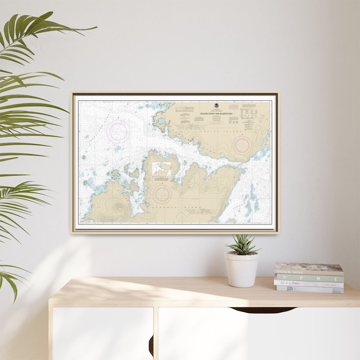 Chart 16605 Shuyak Strait and Bluefox Bay - NOAA Nautical Chart Floating Frame Canvas | 30" x 20" | 36" x 24" | 48" x 32" - Natural context-1