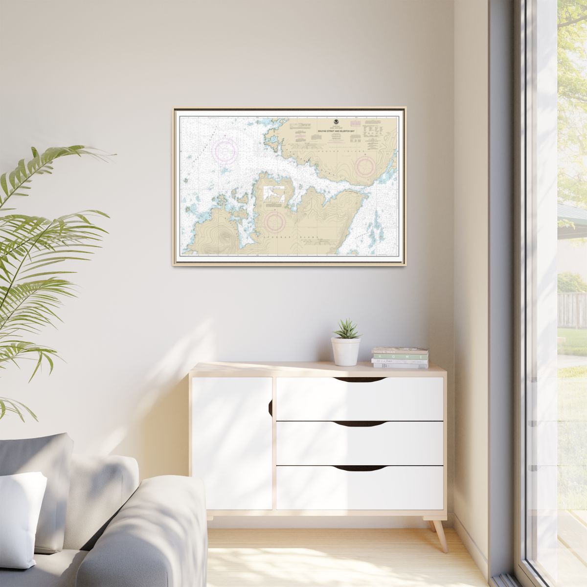 Chart 16605 Shuyak Strait and Bluefox Bay - NOAA Nautical Chart Floating Frame Canvas | 30" x 20" | 36" x 24" | 48" x 32" - Natural context-1